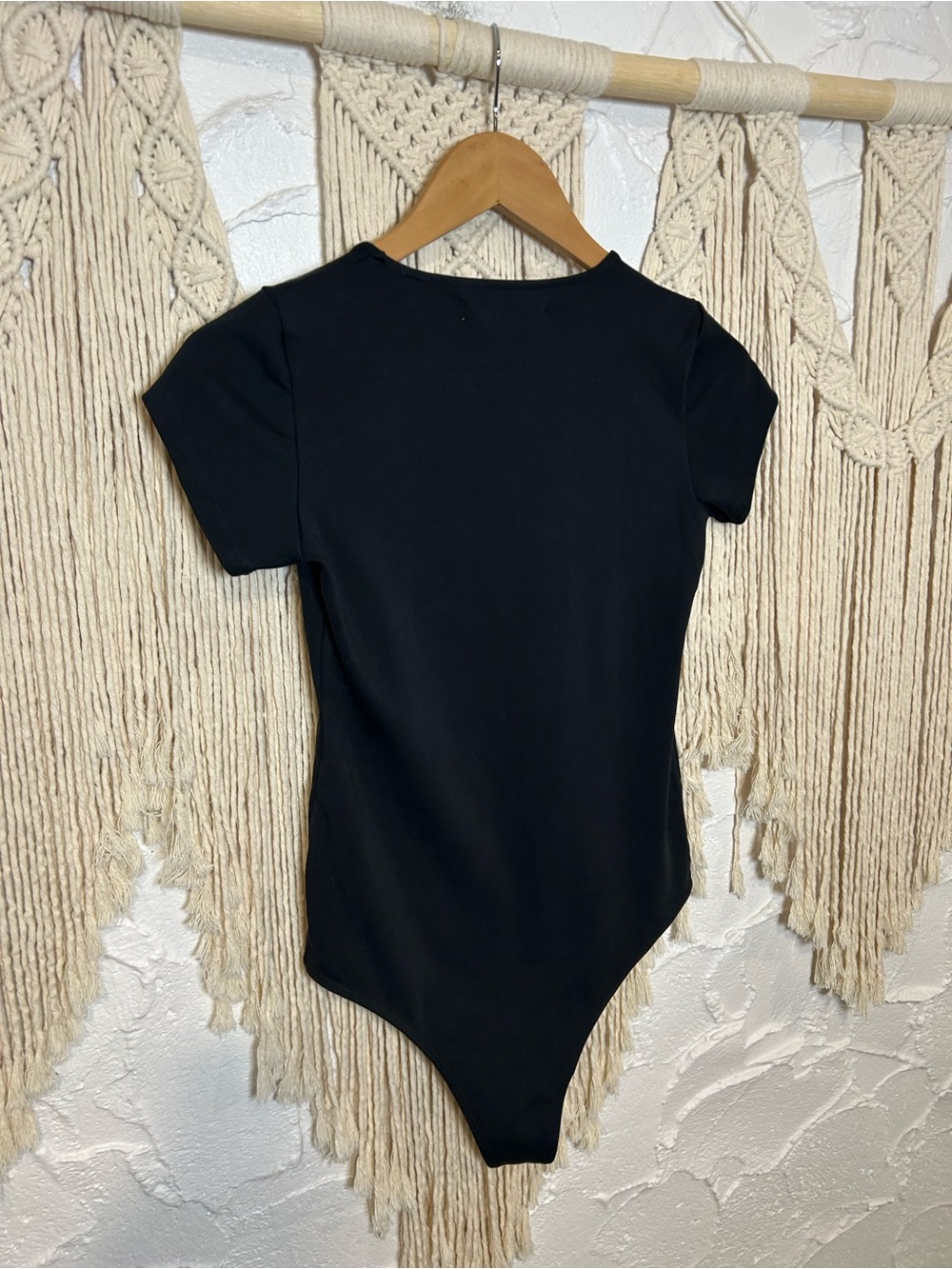 Oak + Fort Oak Refined Black Short Sleeve Bodysuit Capsule Wardrobe Minimalist - Picture 12 of 13